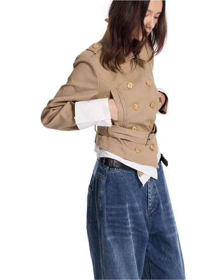 Contrast Cuff Cropped Trench Coat