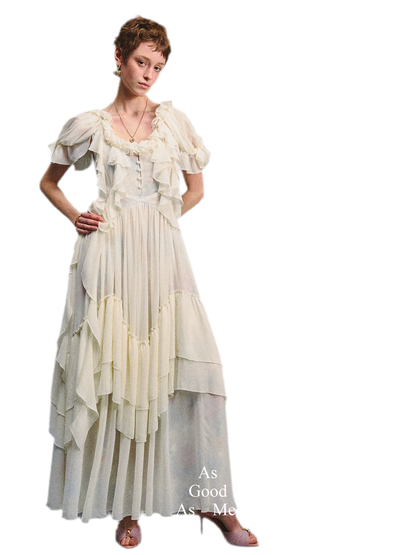 Ruffled Lace Chiffon Dress