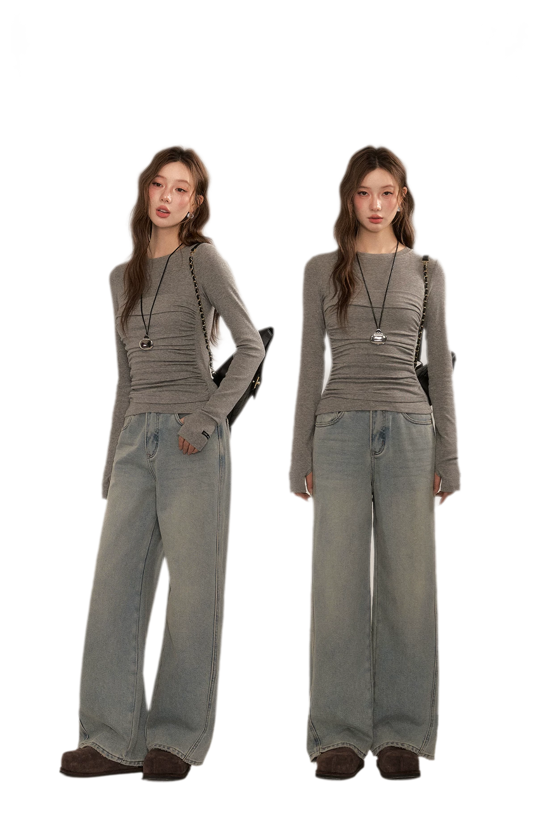 Ruched Sheer Long Sleeve Top
