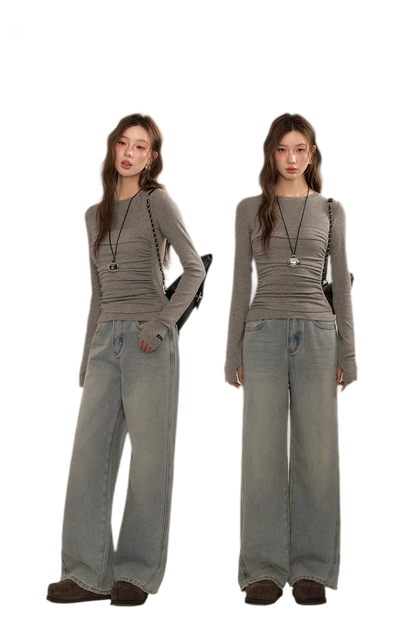 Ruched Sheer Long Sleeve Top