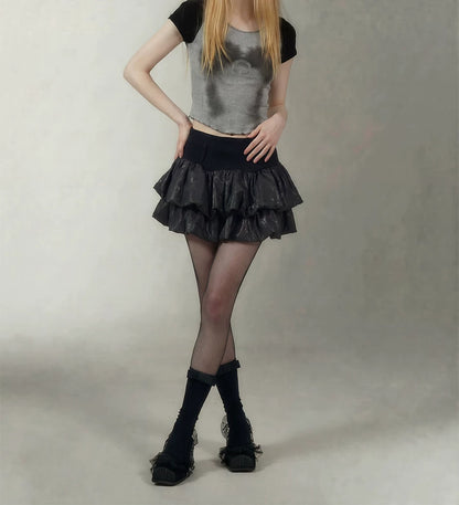Layered Ruffle Gothic Mini Skirt