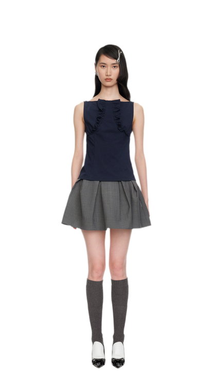 Ruffle Trim Fitted Top
