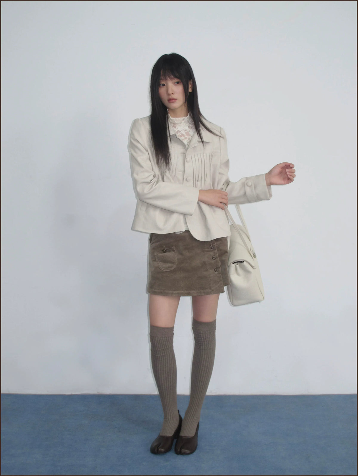 Distressed Pleated Oversized Leather Jacket