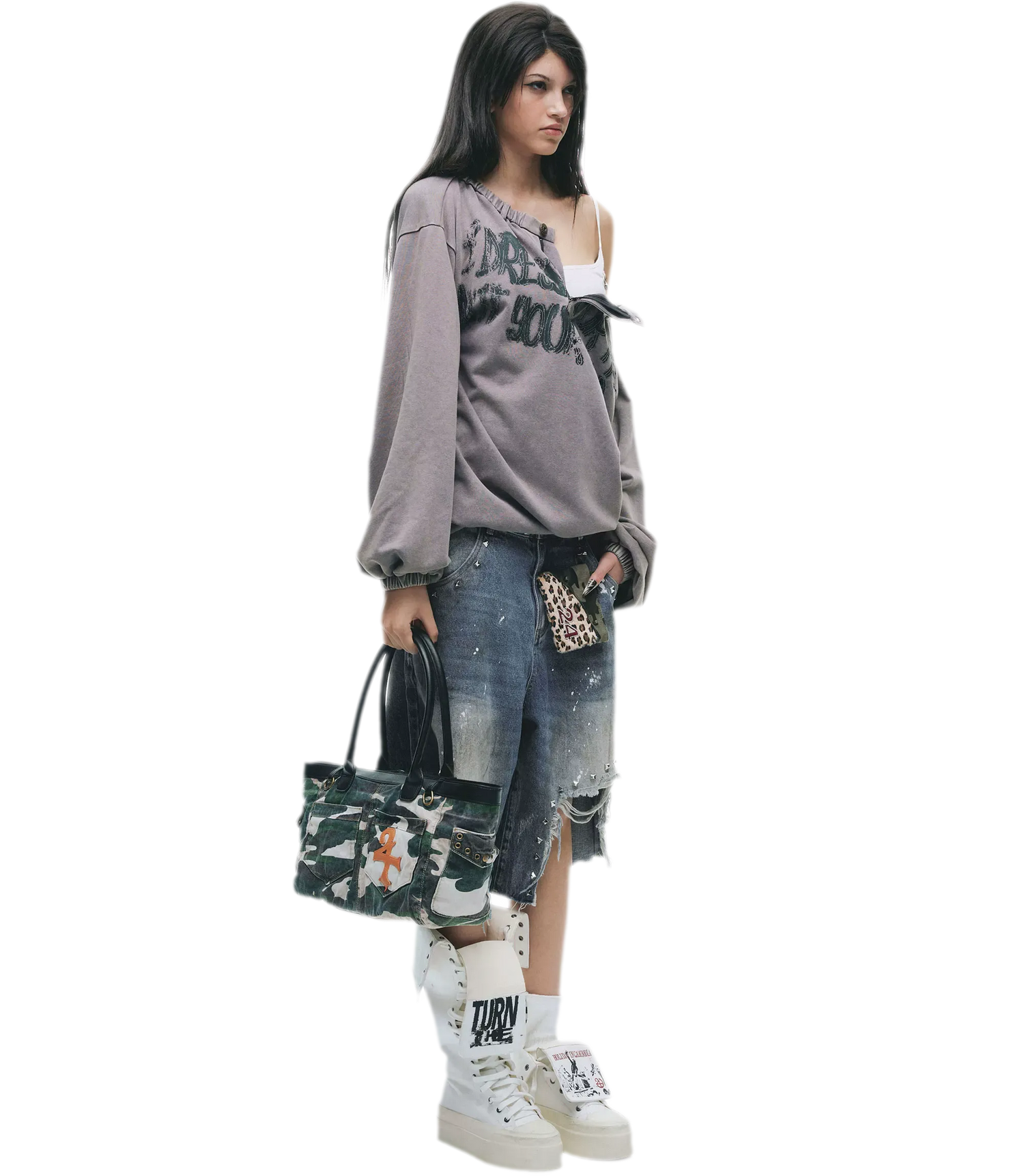 Graphic Off-Shoulder Ruched T-Shirt