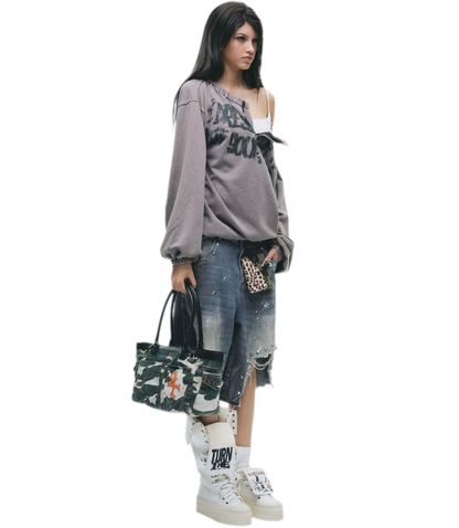 Graphic Off-Shoulder Ruched T-Shirt