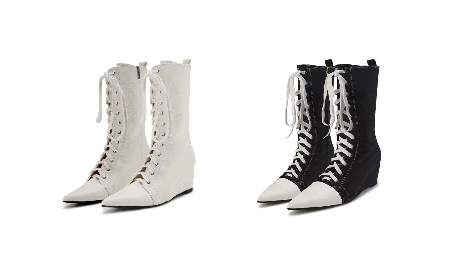 Canvas Pointed Toe Boots
