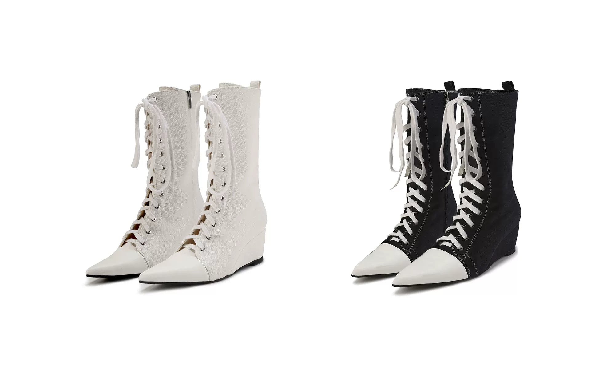 Canvas Pointed Toe Boots