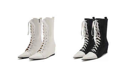 Canvas Pointed Toe Boots