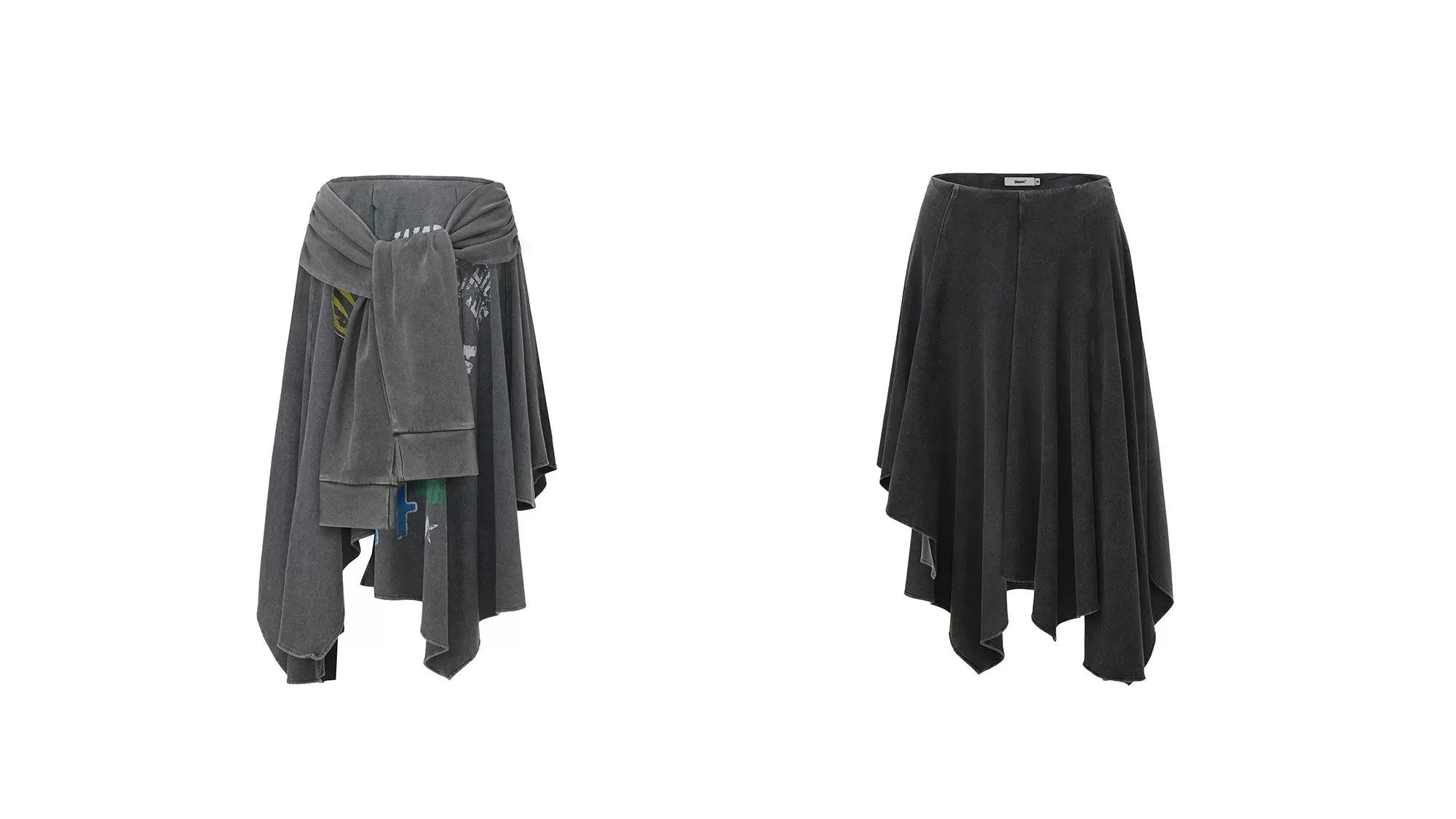 LTD Washed Blue Asymmetric Printed Skirt