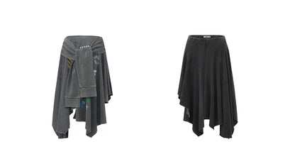 LTD Washed Blue Asymmetric Printed Skirt