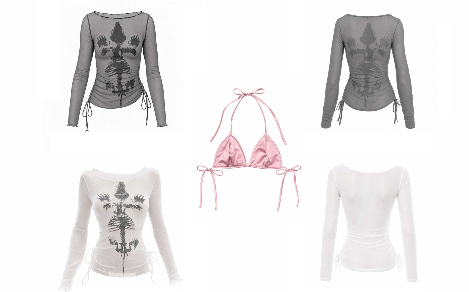 Sheer Asymmetric Skeleton Print Top