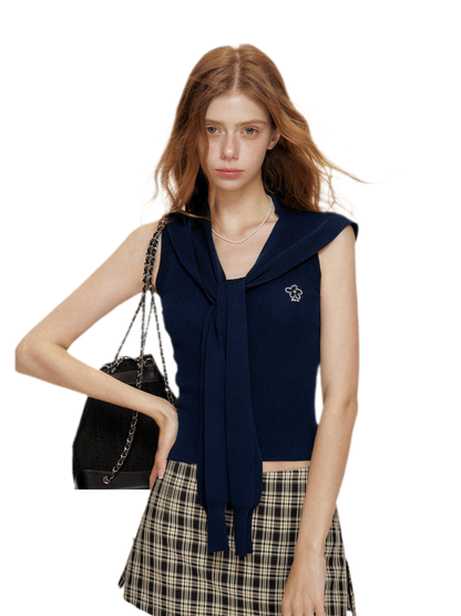 Soft Tencel Navy Shawl Tank