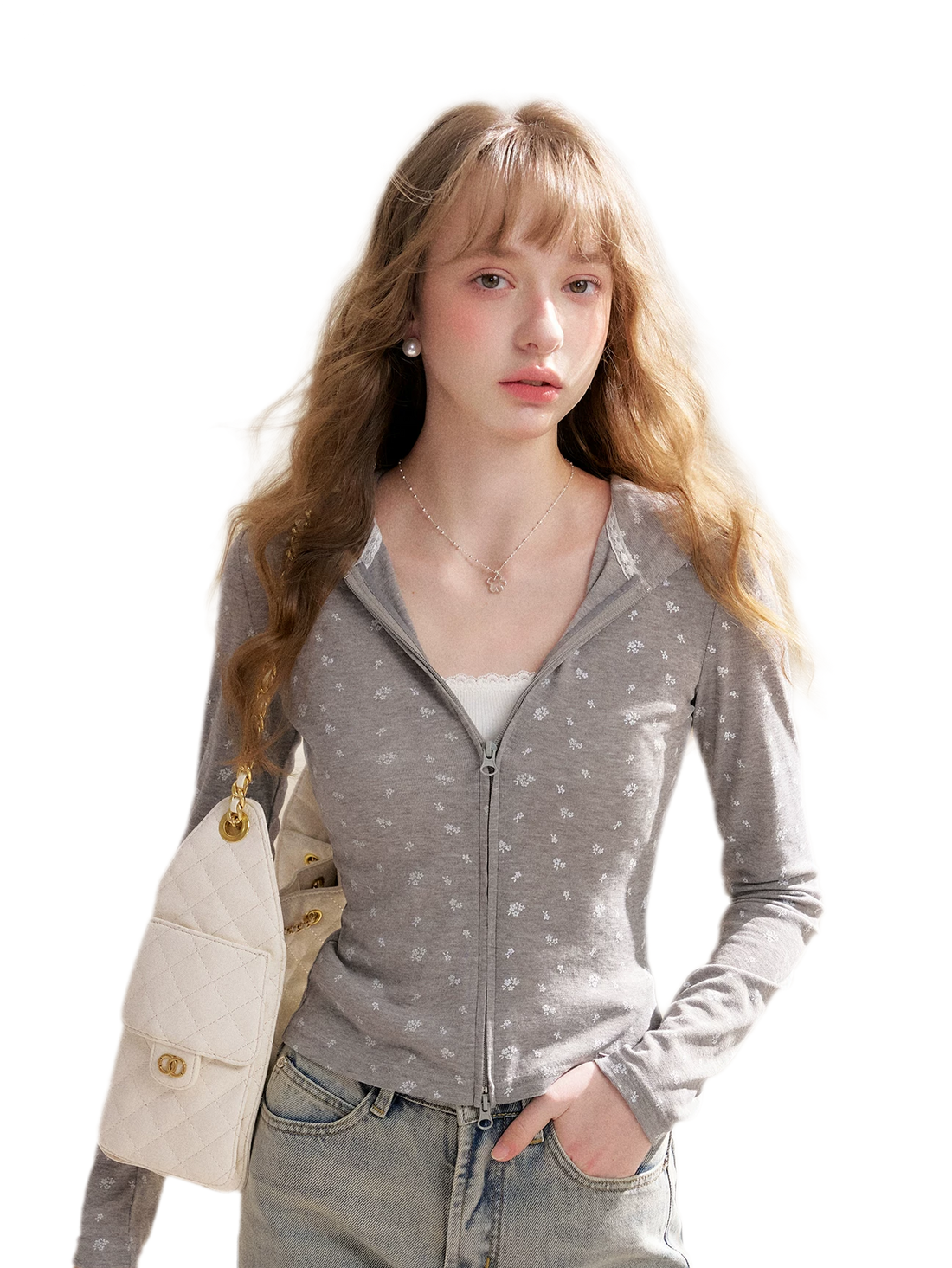 Lyocell Rose Zip Hoodie