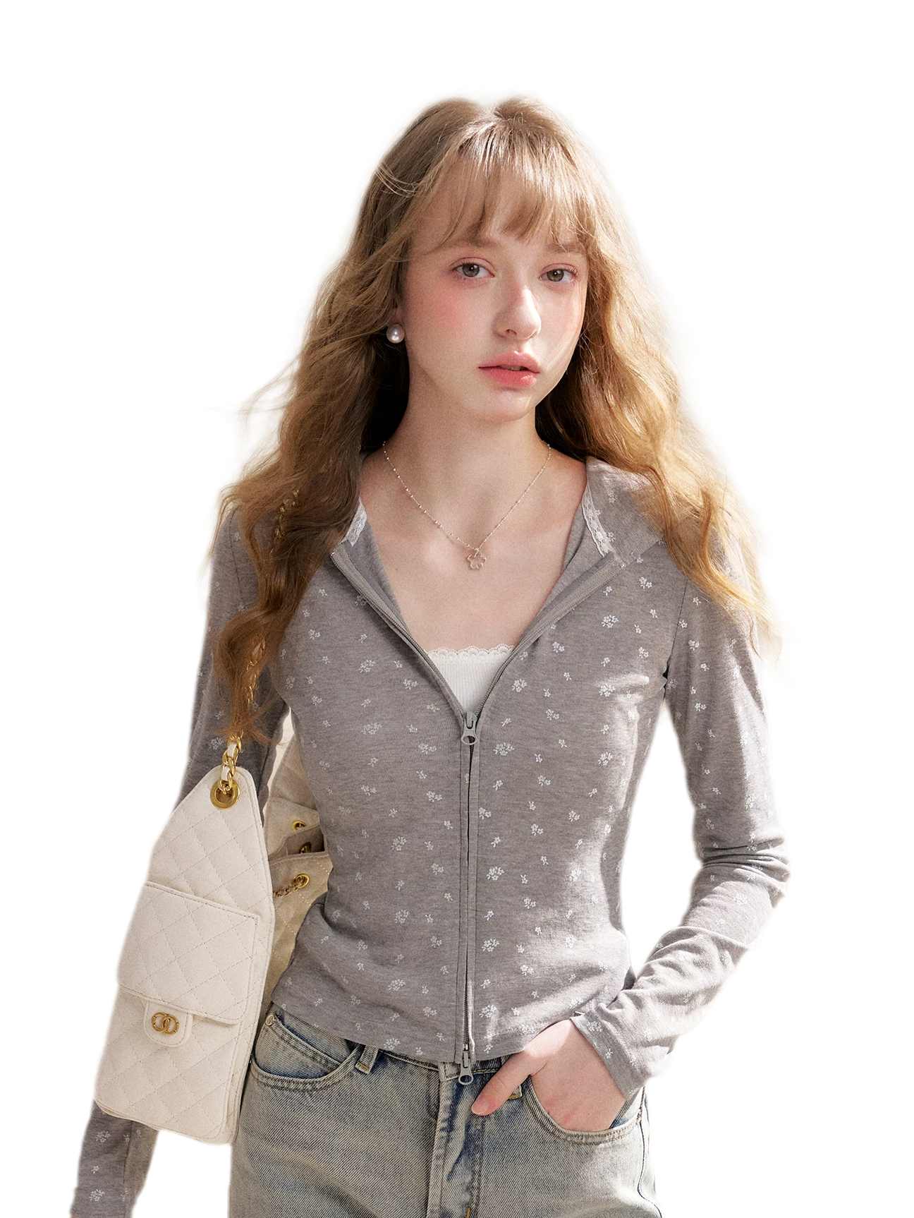 Lyocell Rose Zip Hoodie