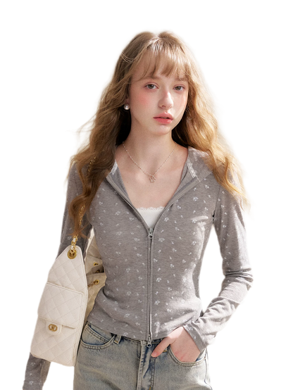 Lyocell Rose Zip Hoodie