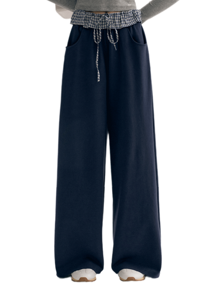 Contrast Plaid Wide Sweatpants