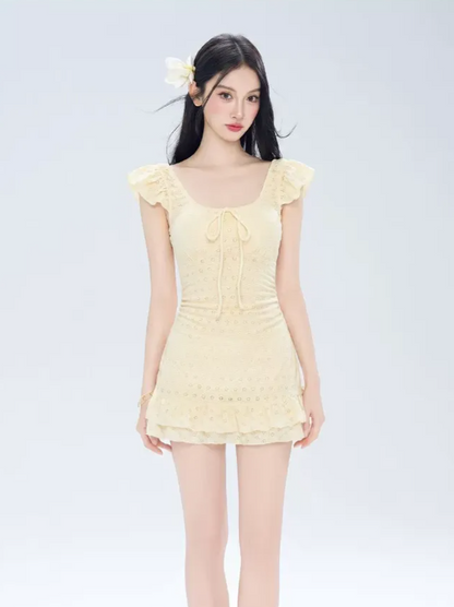 Eyelet Ruffle Swim Dress