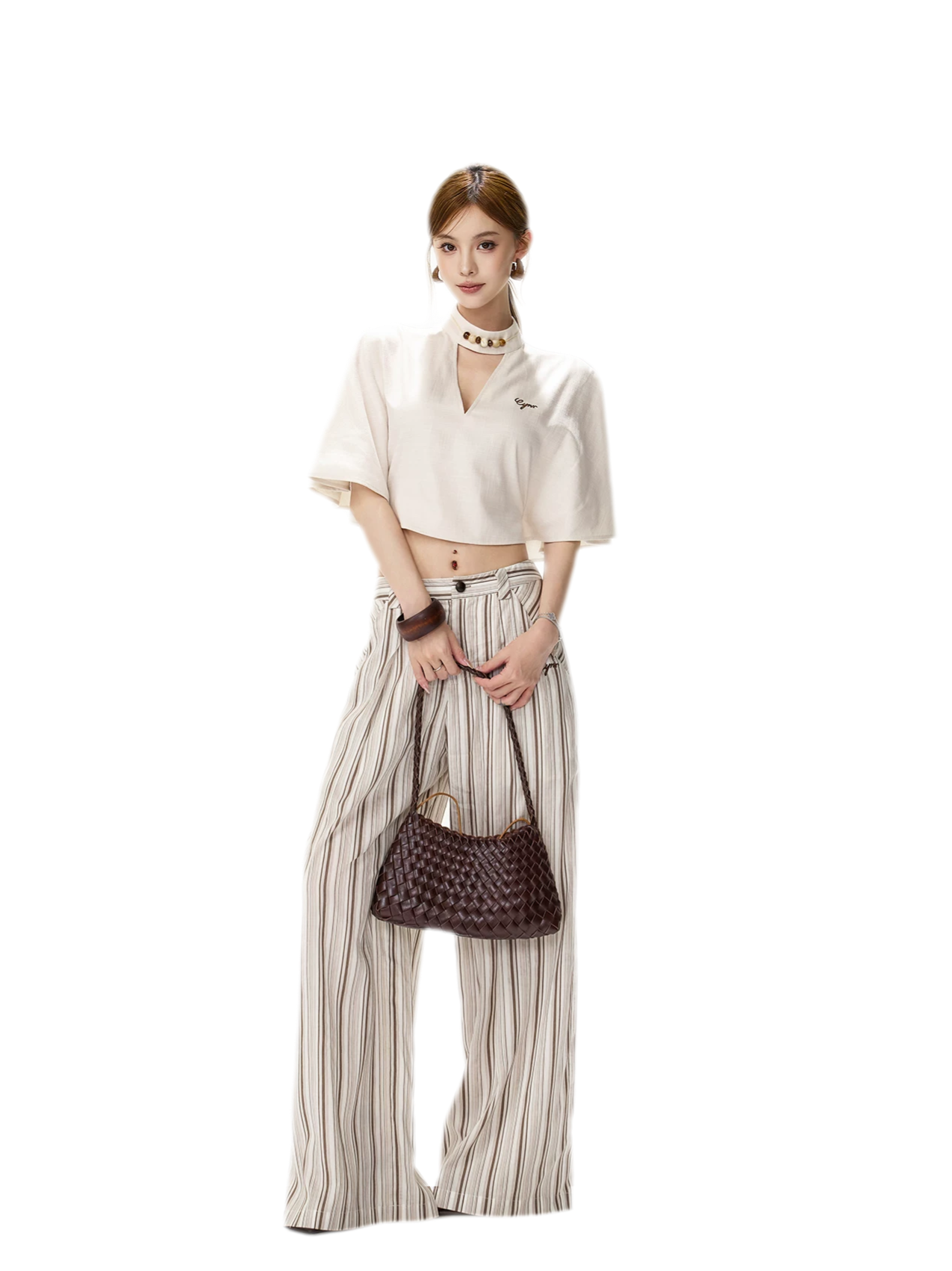 Tencel Stripe Wide-Leg Pants