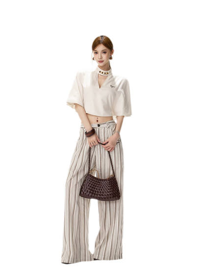 Tencel Stripe Wide-Leg Pants