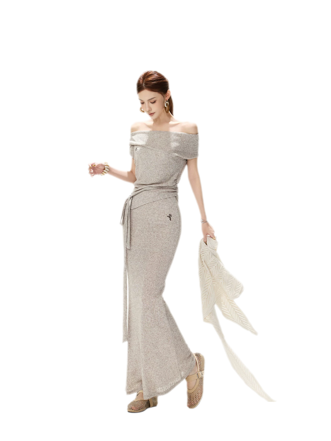 Melange Tie-Waist Skirt Set