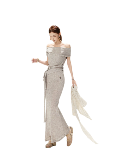Melange Tie-Waist Skirt Set