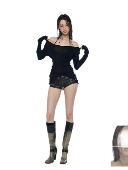 Washed Faux Leather Shorts