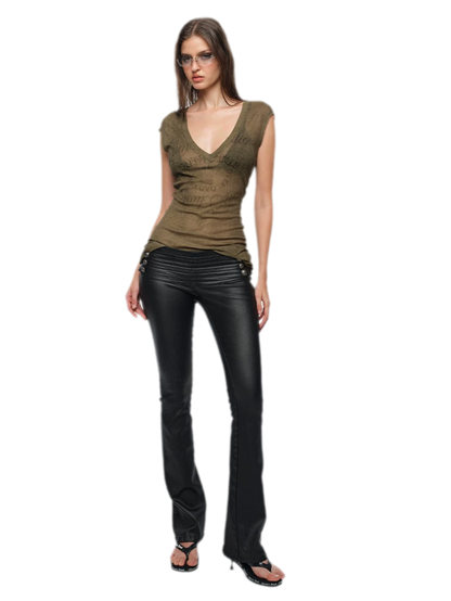 Coated Slim Flared Pants