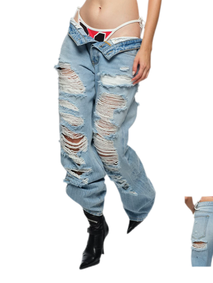 Frayed Straight-Leg Jeans