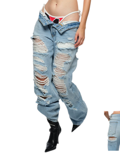Frayed Straight-Leg Jeans