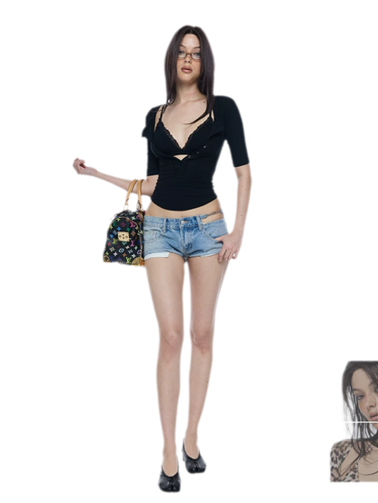 Ribbed Lace V-Neck Top Set