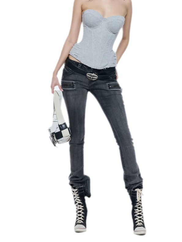 Washed Low-Rise Jeans