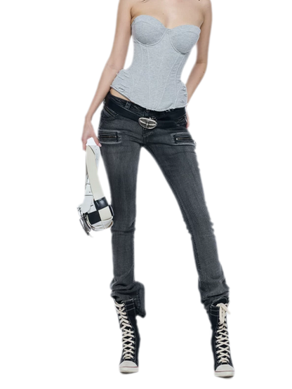 Washed Low-Rise Jeans