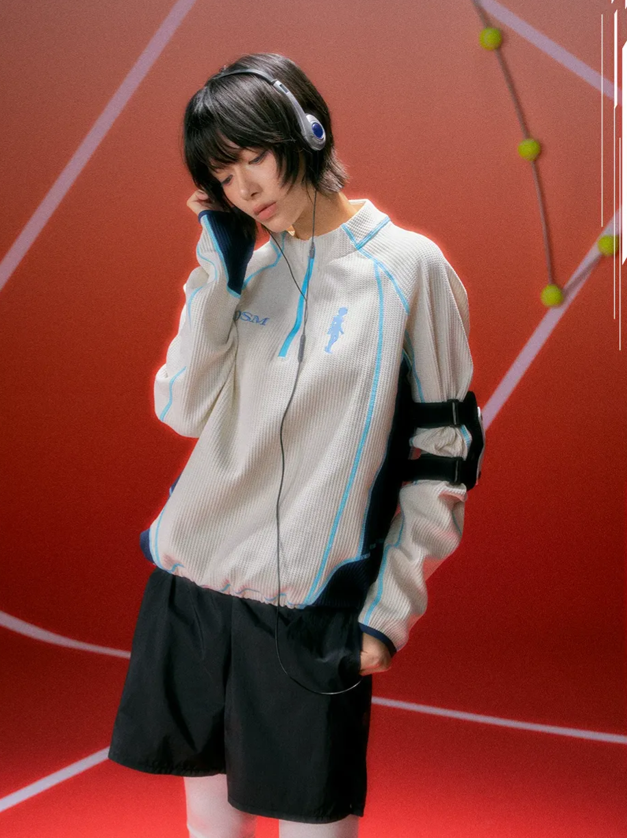 Waffle-Knit Colorblock Combat Top