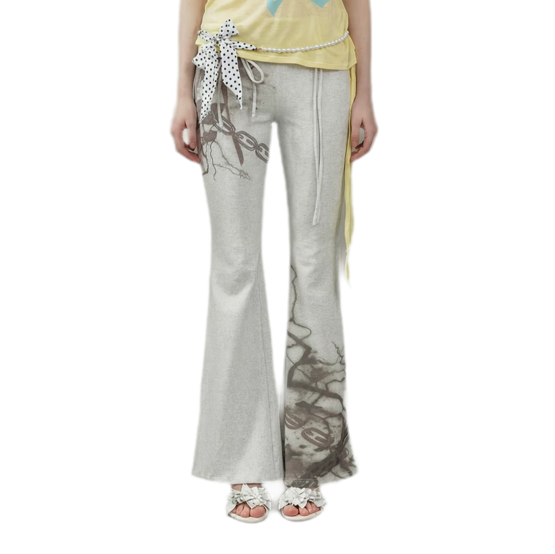 Printed Ruched Flared-Leg Trousers