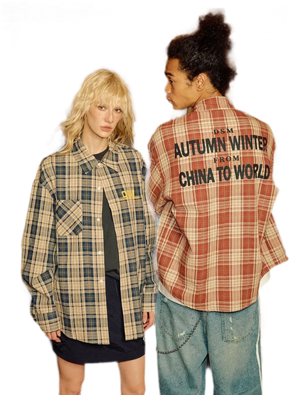 Contrast Plaid Oversized Shirt