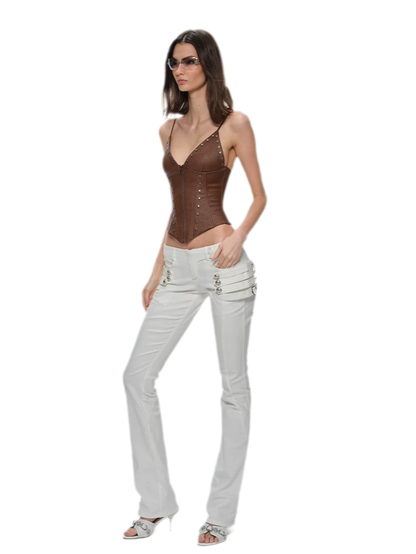 Coated Studded Corset Bustier