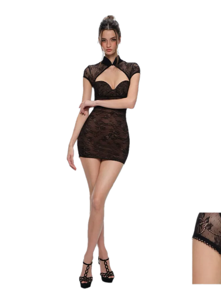Floral Lace Cutout Qipao Dress