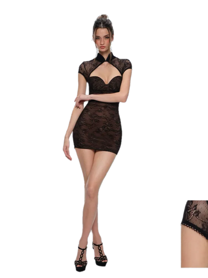 Floral Lace Cutout Qipao Dress