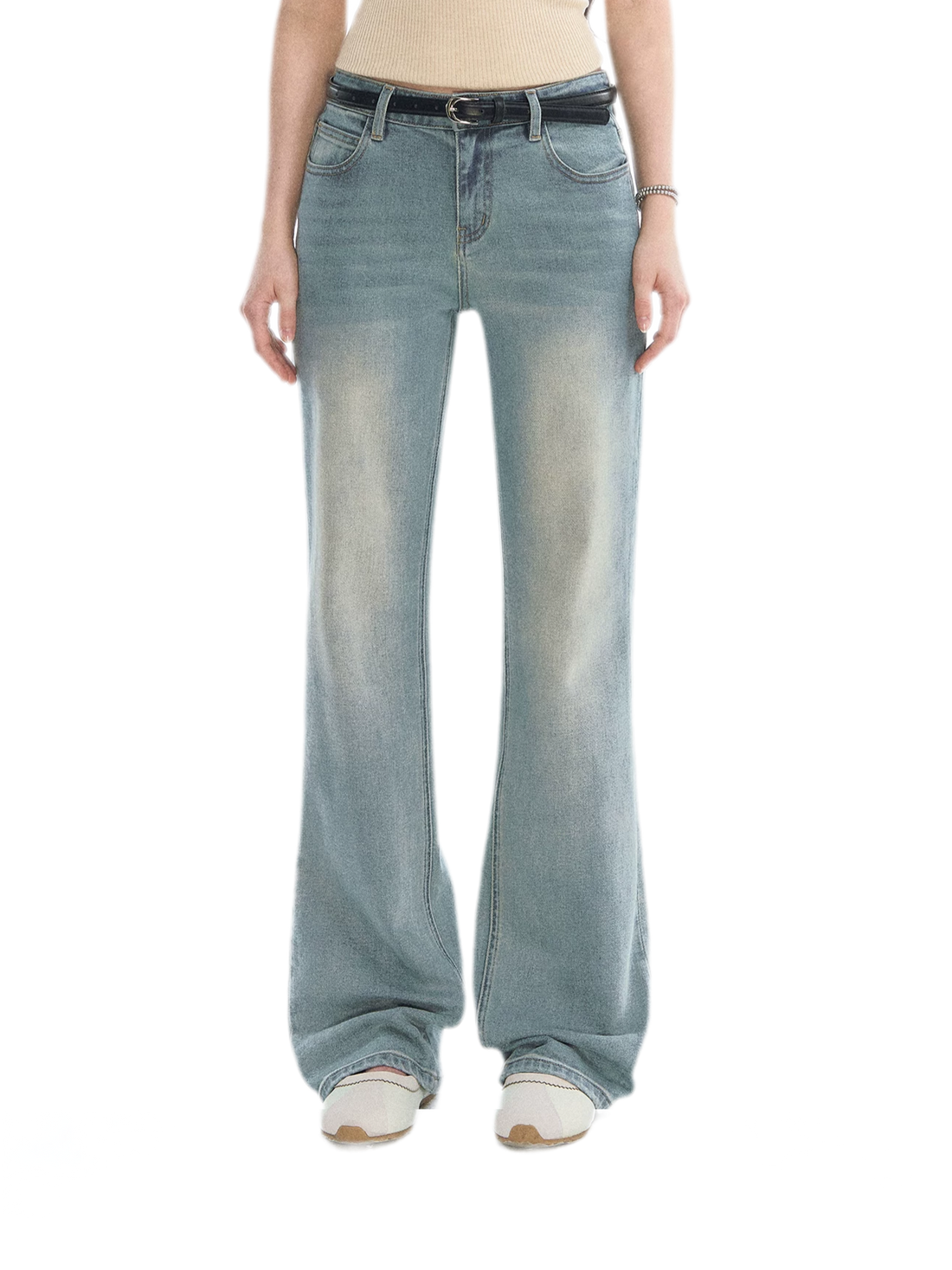 Washed Bow Embroidery Jeans