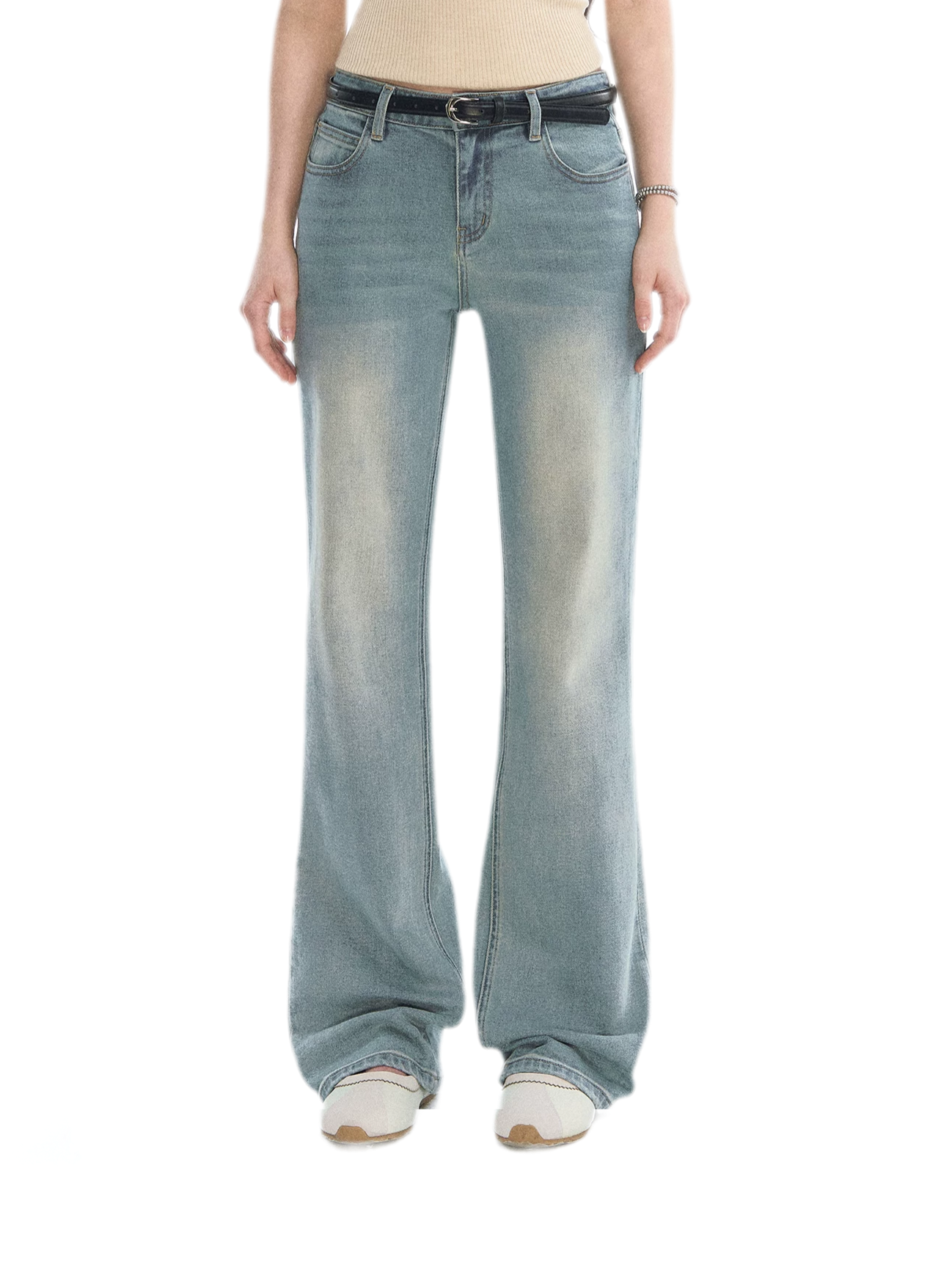 Washed Bow Embroidery Jeans