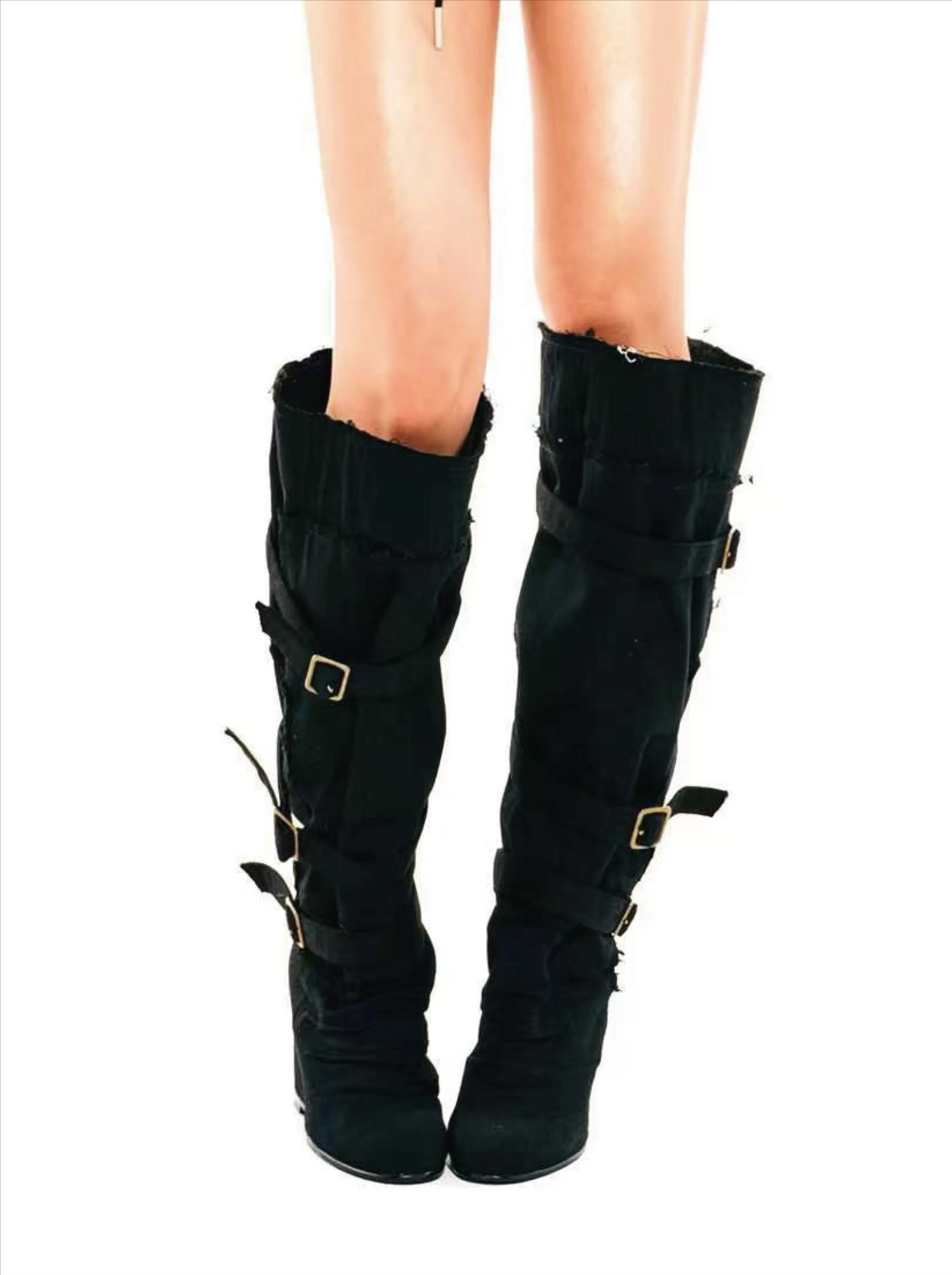 Distressed Pleated Wedge Boots