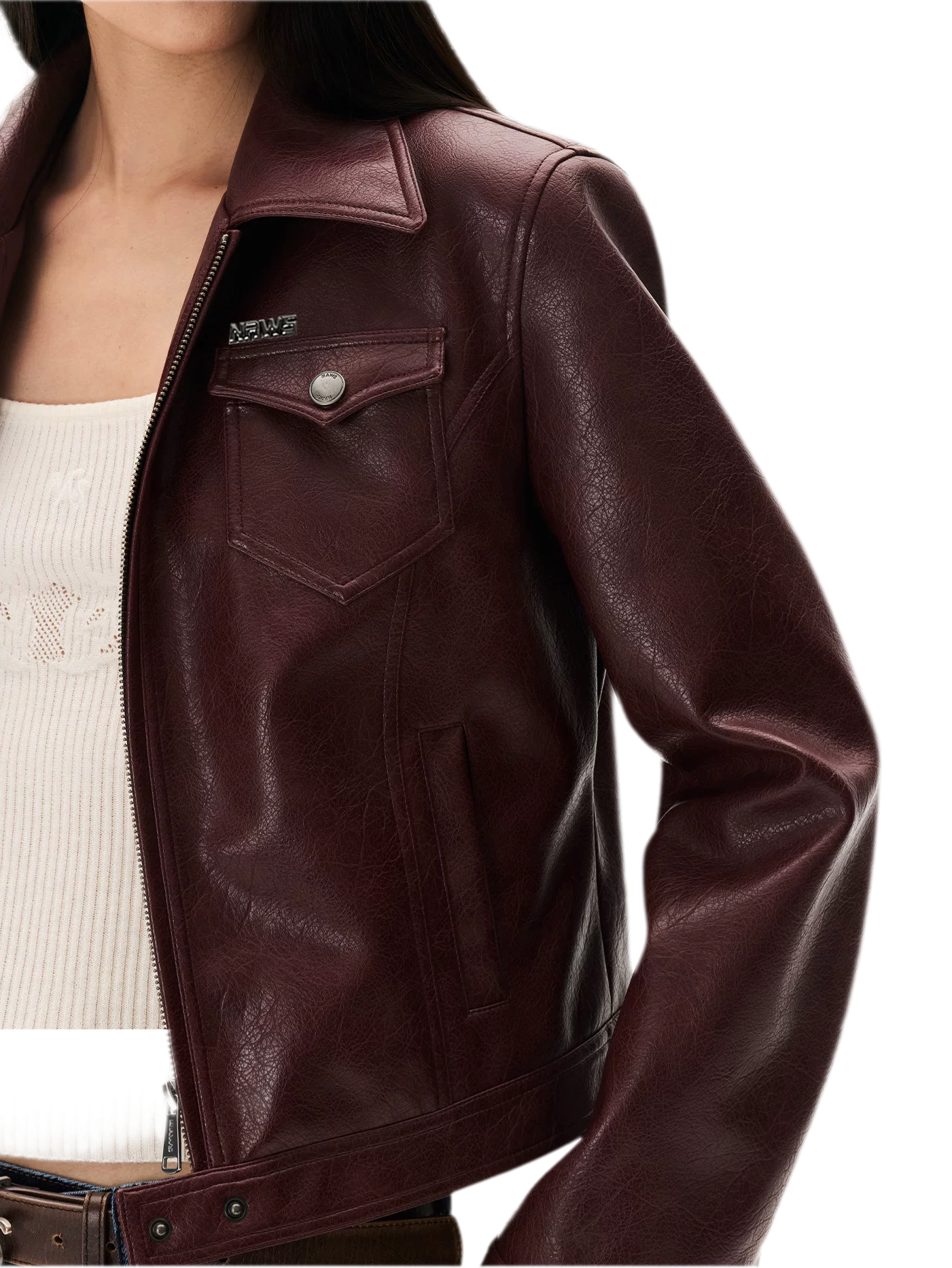 Meteorite Texture Fitted Leather Jacket