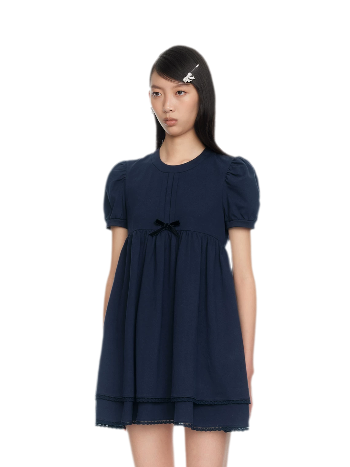 Cotton Puff Sleeve Bow Dress
