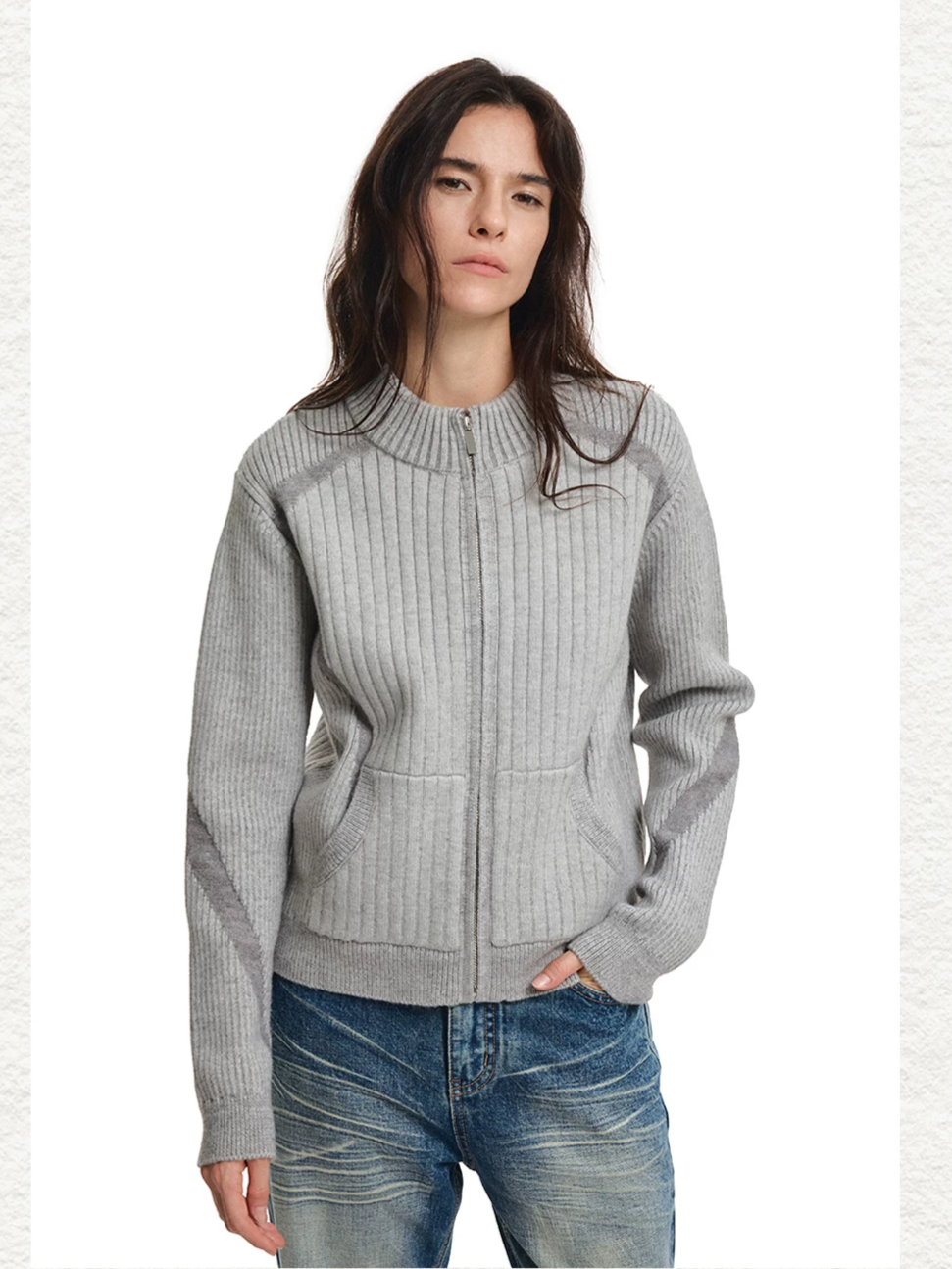 Contrast Jacquard Fitted Knit Cardigan
