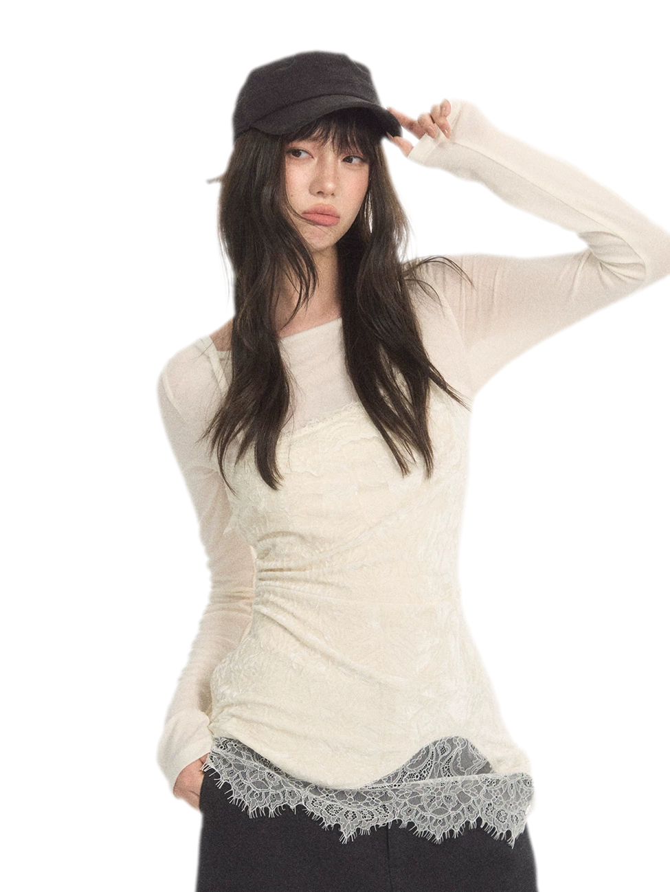 시어 루칭 레이스 레이어드 탑