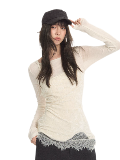 시어 루칭 레이스 레이어드 탑