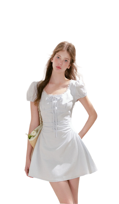 Linen Cotton Puff Sleeve Dress