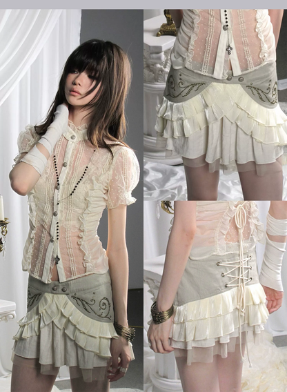 Studded Tiered Mini Skirt