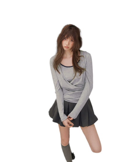 Cross Hooded Long Sleeve Top