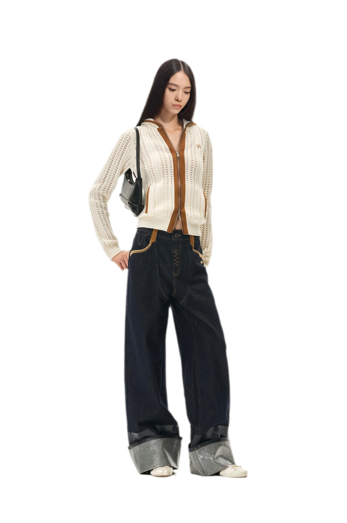 Coated Wide-Leg Denim Jeans
